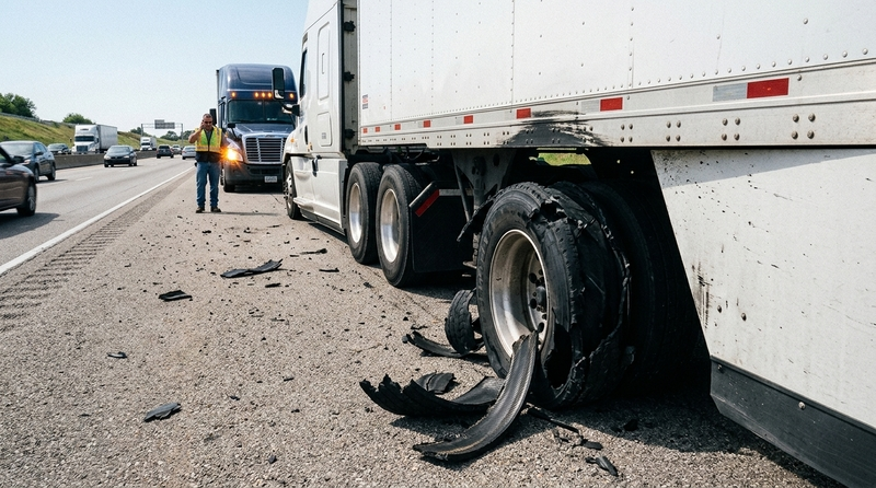 single semi tire blowout